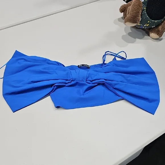 Zara Blue Tie Front Bustier Crop Top - Picture 6 of 8